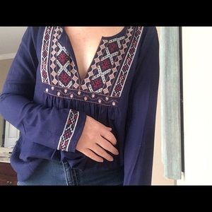 Long Sleeved Lucky Brand Boho Embroidered Top